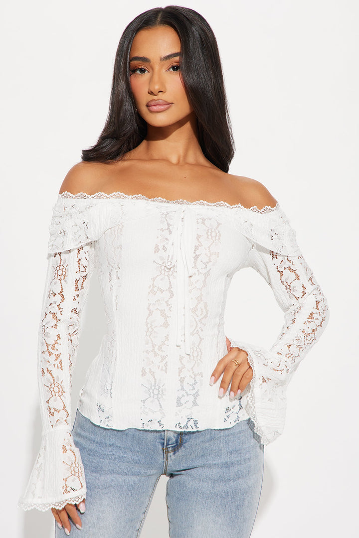 Adoring You Off Shoulder Lace Top - White