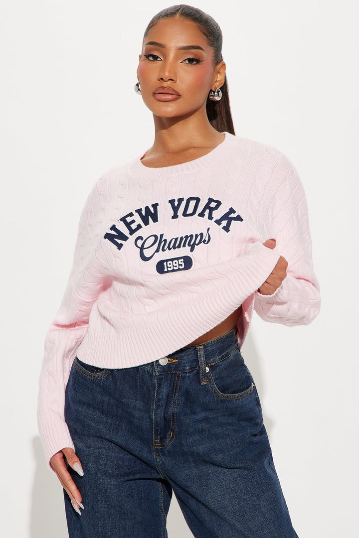 New York Champs Cable Knit Sweater - Pink