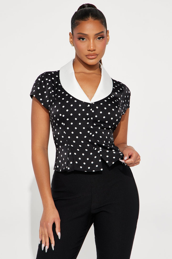 What's The Tea Satin Polka Dot Shirt - Black/White