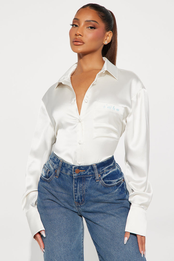 C'est La Vie Satin Shirt - Ivory/combo