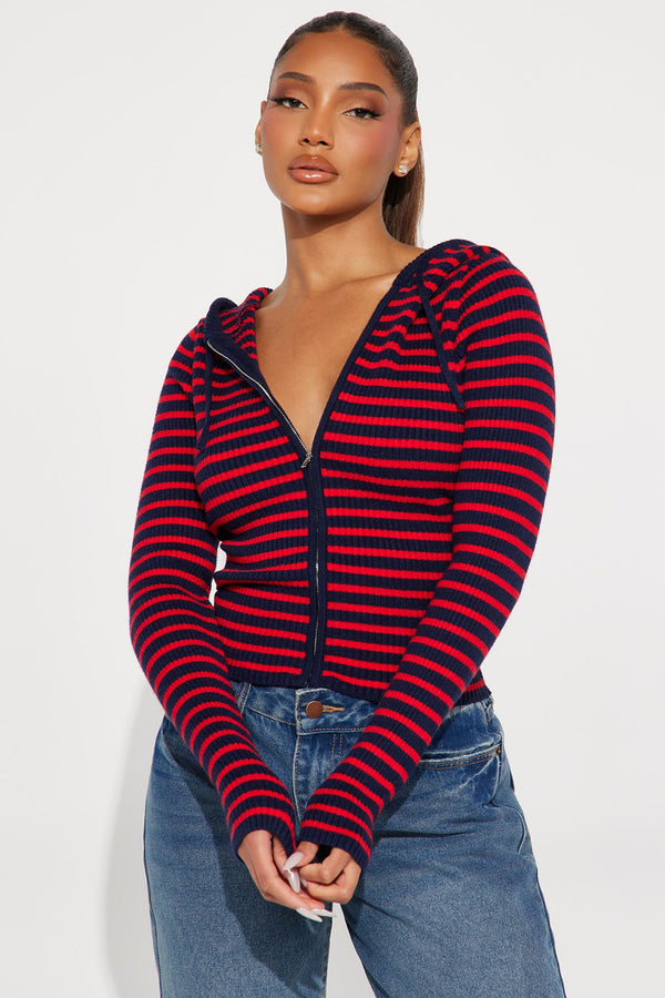 The Cutest Striped Ribbed Sweater - Navy/combo