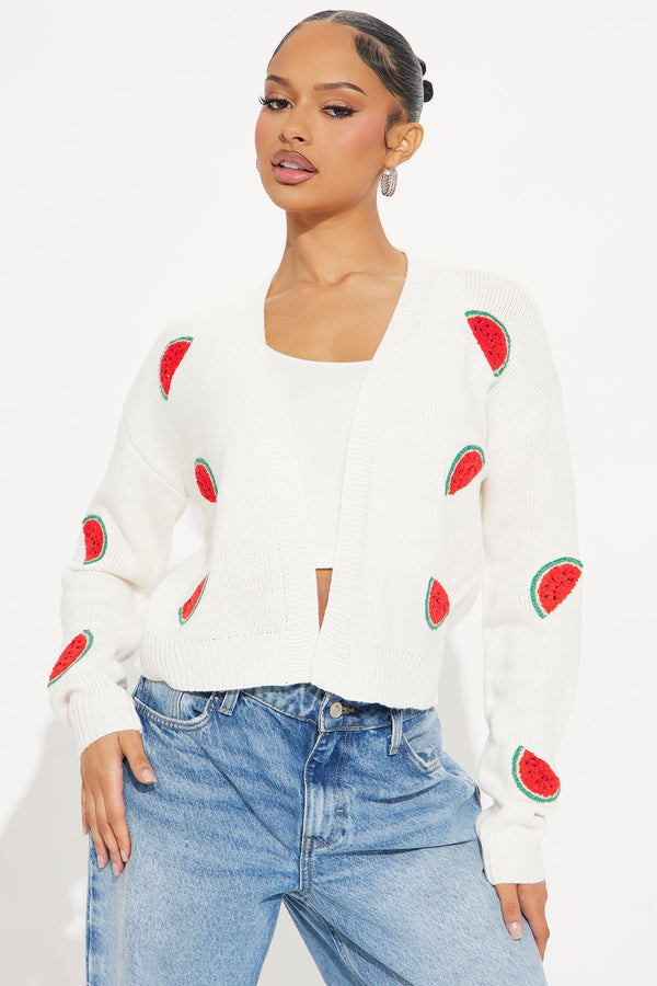 Summer Fruits Cardigan  - Red/White