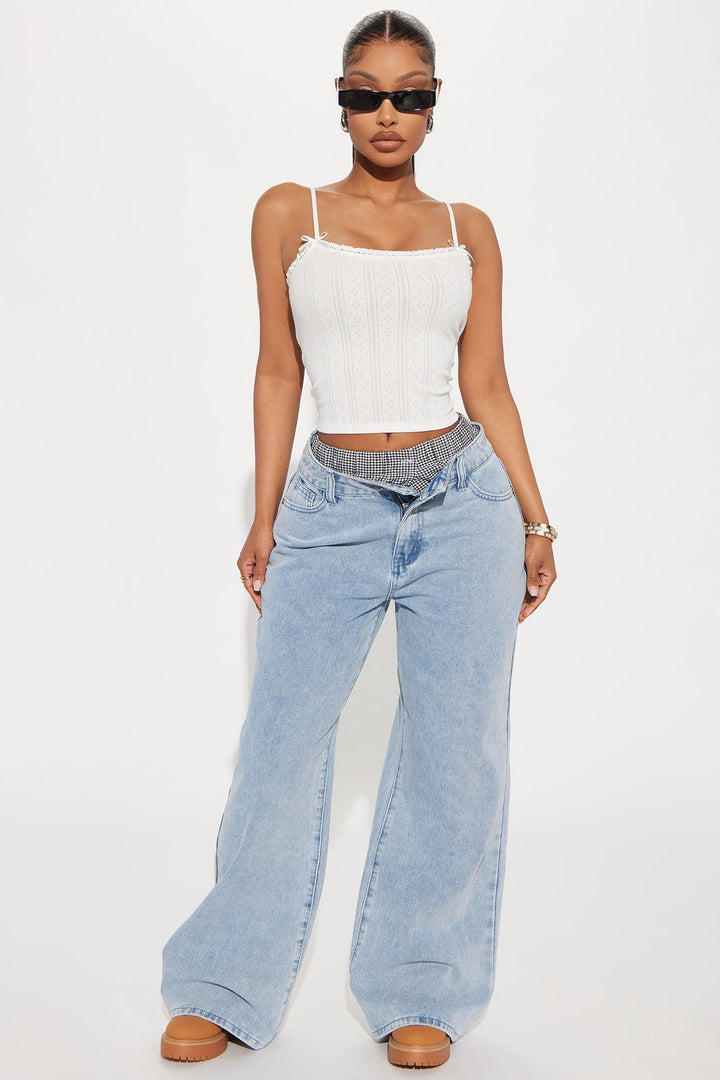 On Point Boxer Wide Leg Jeans - Light Wash