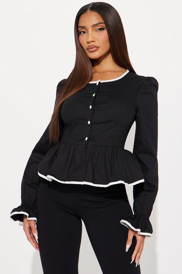 On My Own Path Peplum Top - Black/White