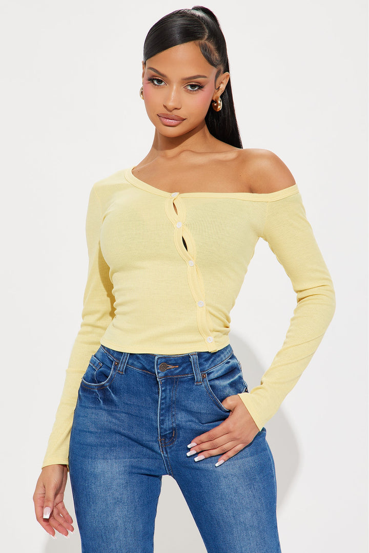 No Pressure Ribbed Off Shoulder Top - Yellow