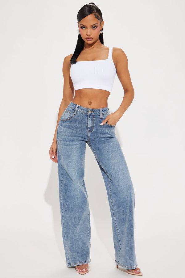 Vita Low Waist Stretch Baggy Jeans - Medium Wash