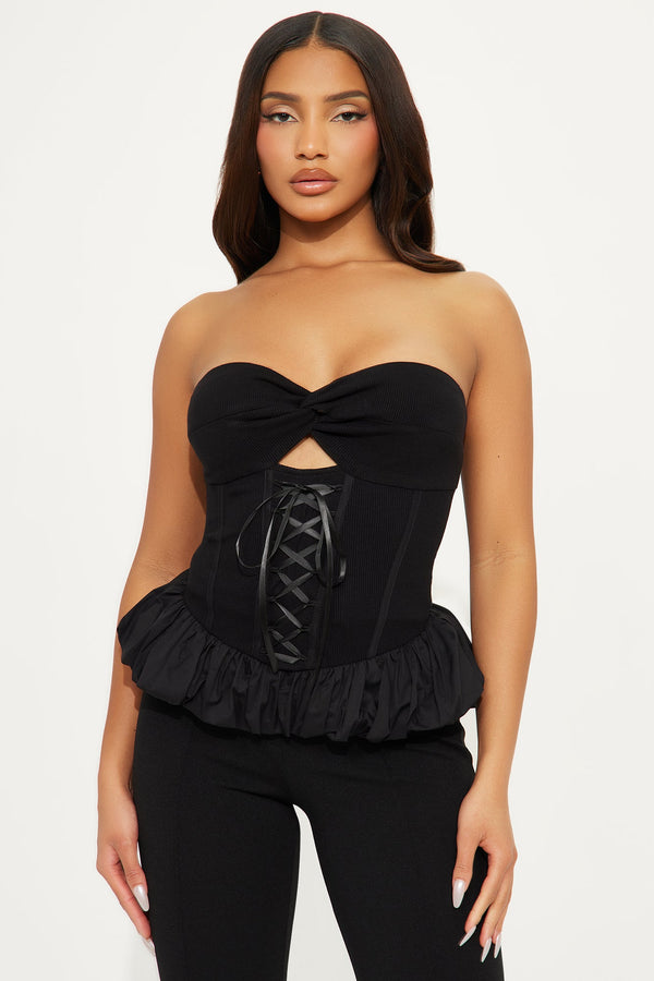 Chantel Strapless Bubble Hem Top - Black