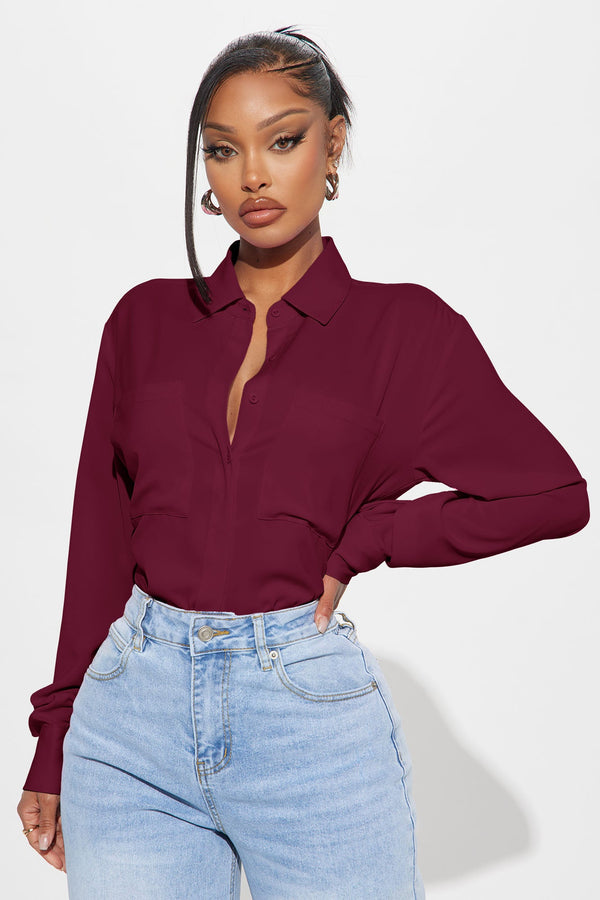 CEO Of Slaying Button Down Top - Burgundy