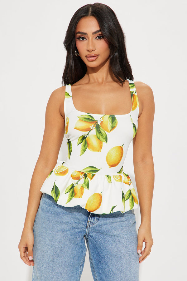 Main Squeeze Bubble Hem Top - White/combo