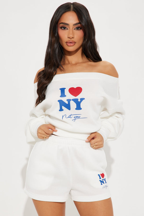 I Love NY Off Shoulder Sweatshirt - Ivory