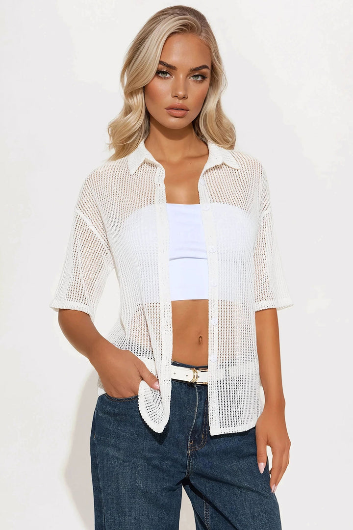 Bring The Sunshine Crochet Shirt - White