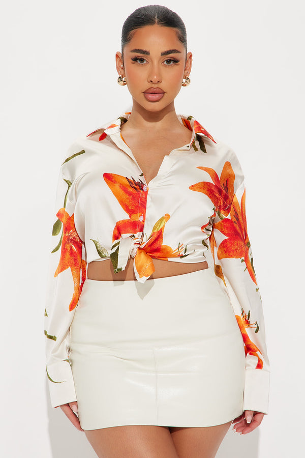 Floral Perfection Satin Shirt - Orange/combo