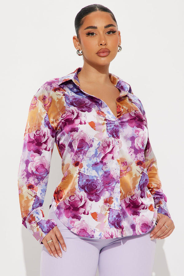 Charming Bouquet Satin Shirt - Purple/combo