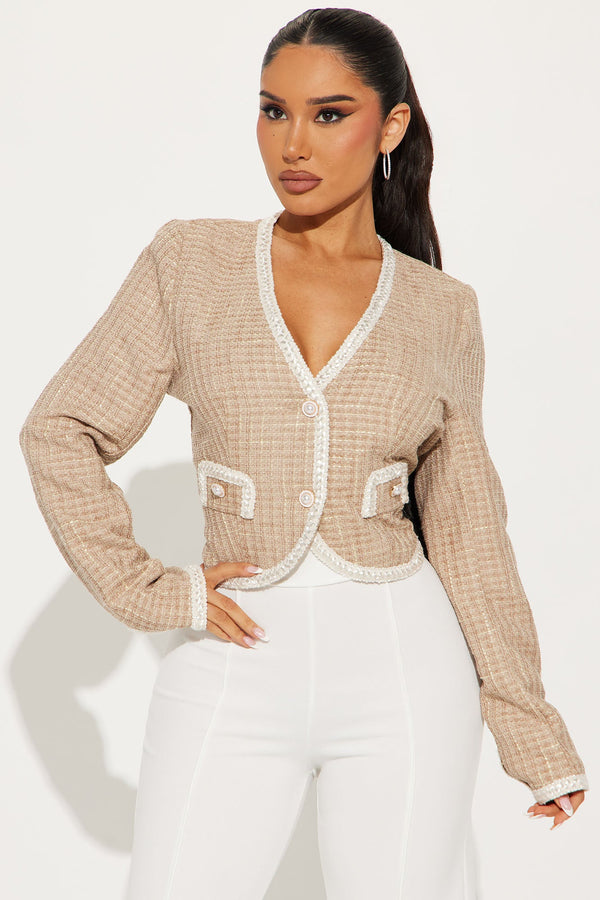 Timeless Beauty Tweed Blazer Top - Taupe/combo