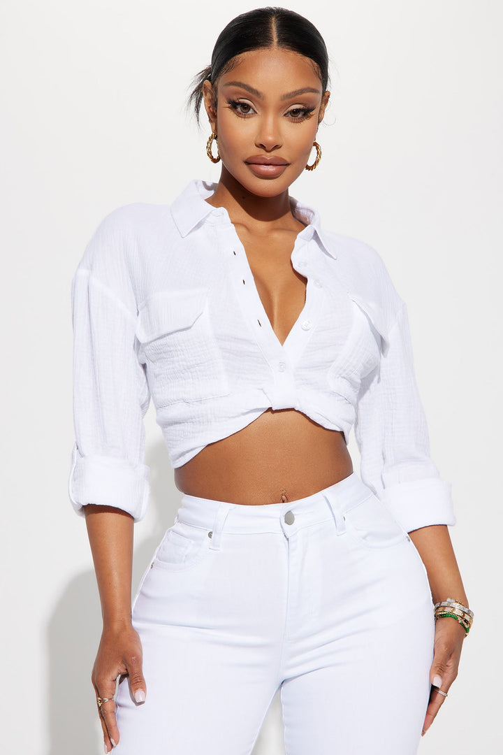 Deja Twist Front Cropped Gauze Shirt - White