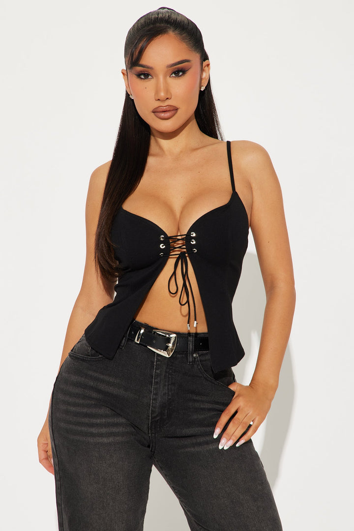 Aisha Lace Up Top - Black