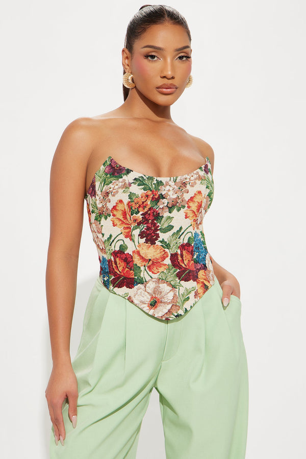 Faye Floral Jacquard Corset Top - Multi Color