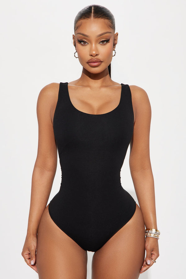 Jenna Double Lined Jersey Bodysuit - Black