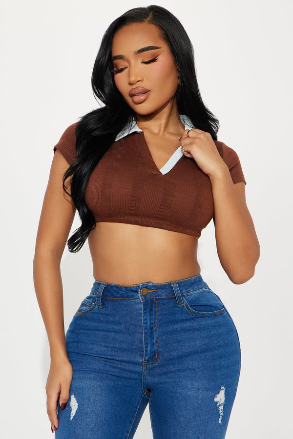 Sabrina Cropped Polo - Chocolate/Combo
