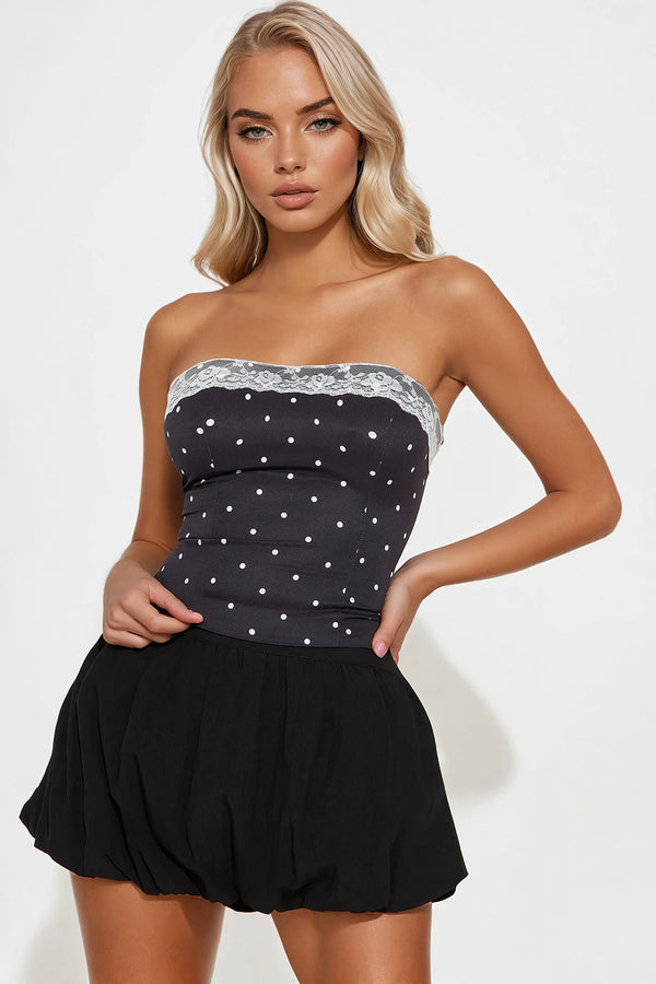 Deanna Polka Dot Tube Top - Black/White