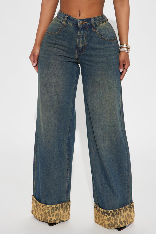 Prowling Around Non Stretch Cuffed Wide Leg Jeans - Vintage Wash