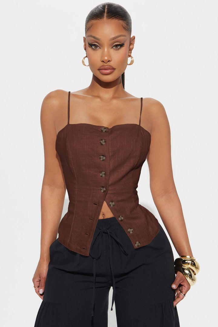 More Than Worthy Linen Vest - Chocolate