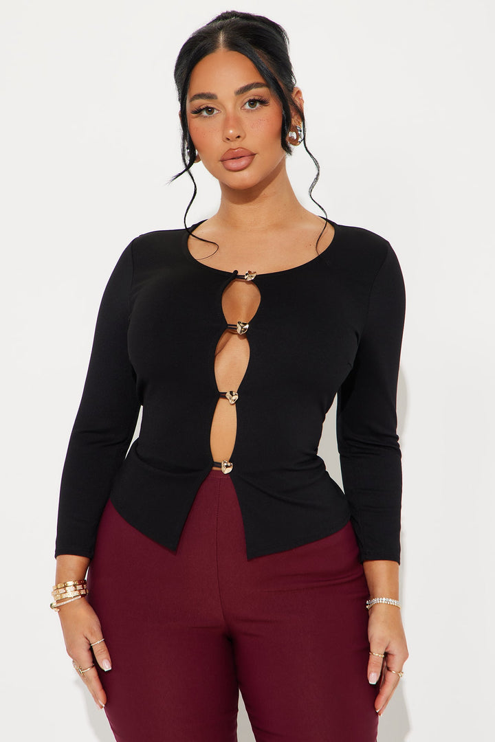 High Class Long Sleeve Cut Out Top - Black