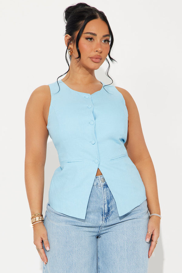 Charleston Linen Vest Top - Light Blue