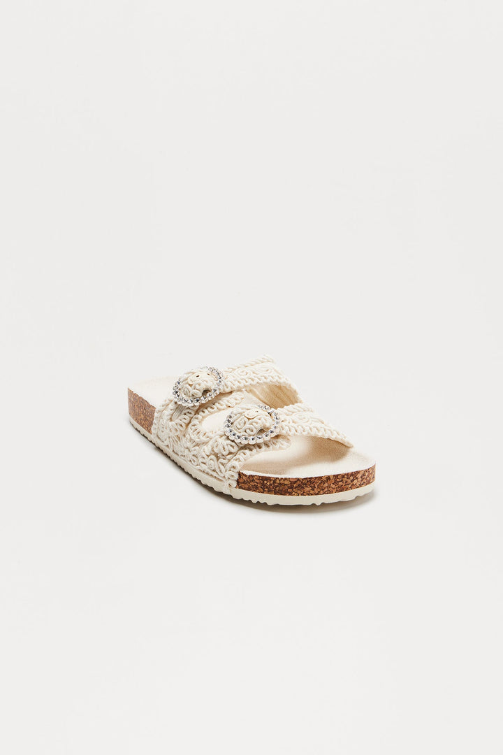 Miko Crochet Buckle Sandals - Cream