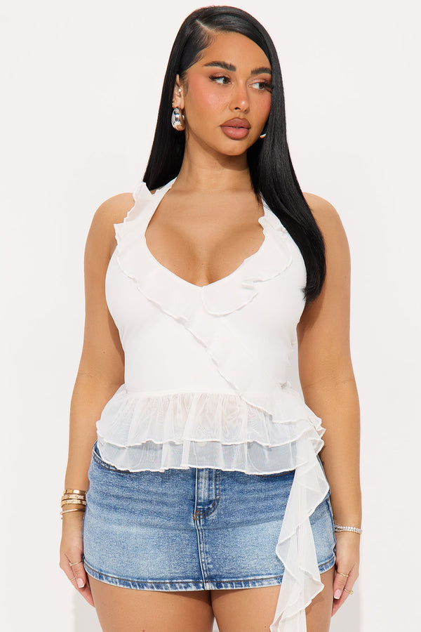 Here With Me Ruffle Halter Top - White