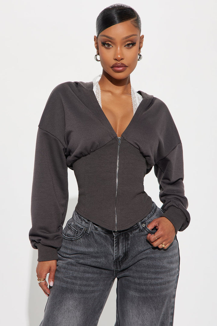 Nevaeh Sweatshirt Zip Up Hoodie - Charcoal