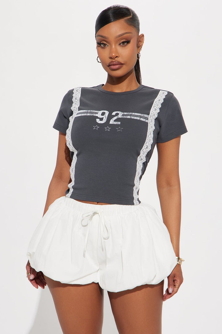Brianne Lace Baby Tee - Charcoal