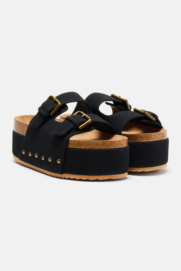 I Swear It's True Flatform Sandals - Black