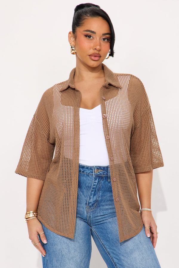 Bring The Sunshine Crochet Shirt - Brown