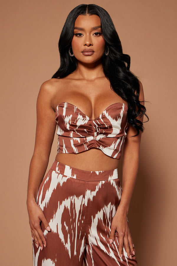 Emmaline Satin Top - Brown/combo