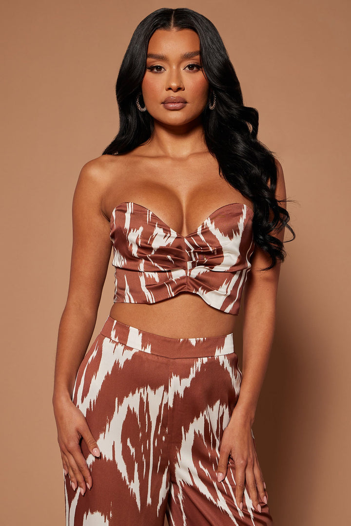 Emmaline Satin Top - Brown/combo