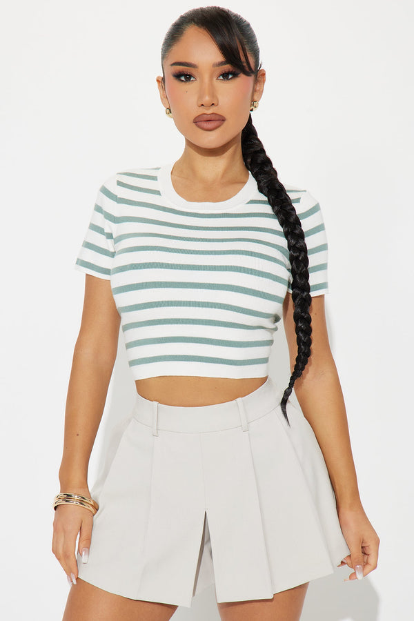 Everyday Classic Striped Sweater Top - Sage/combo