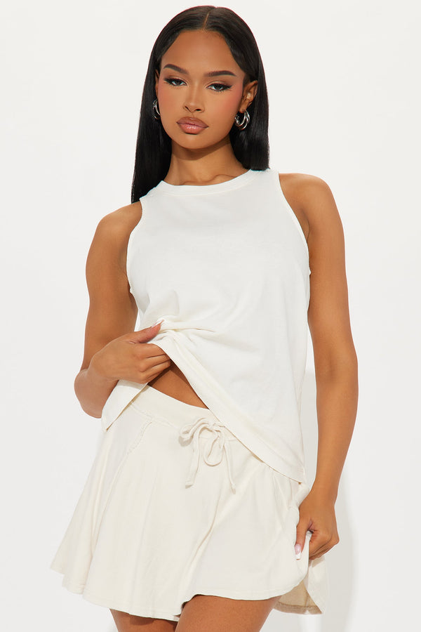 The Washed Loose High Neck Tank - Off White