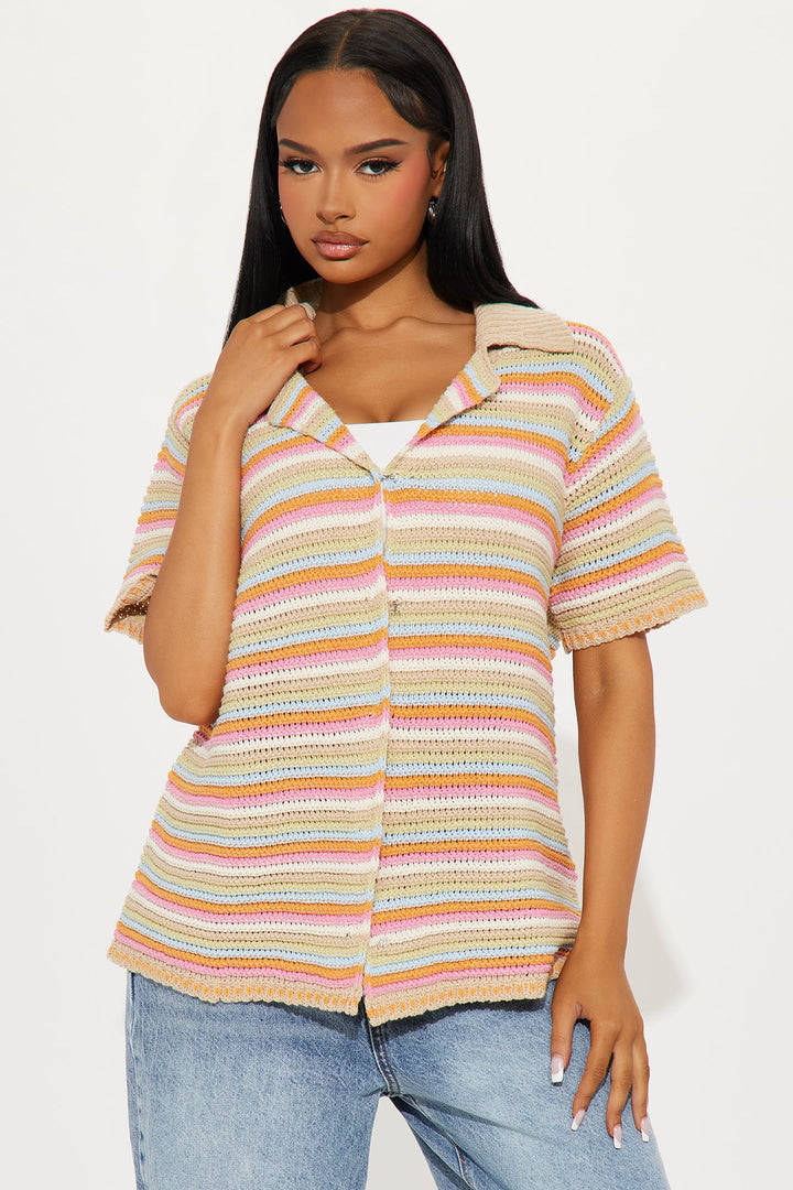 Adeline Oversized Striped Crochet Shirt - Multi Color
