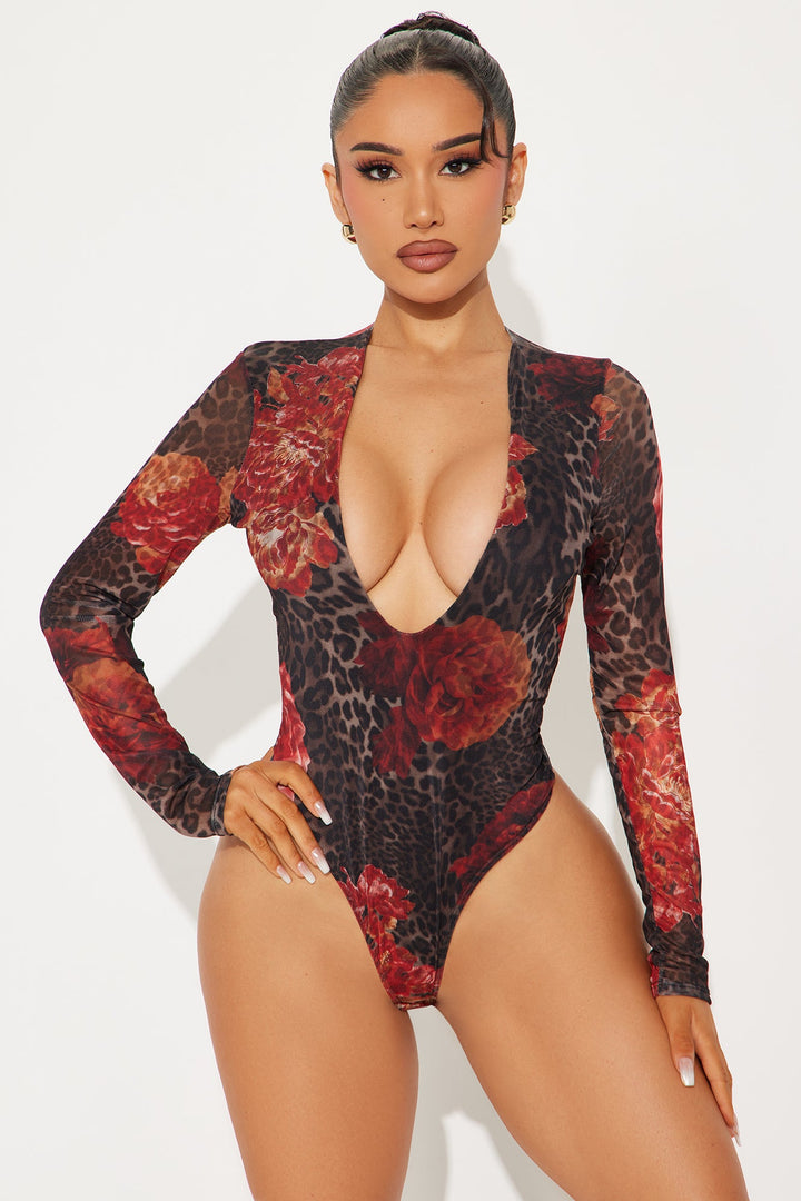 Moody Mesh Long Sleeve Bodysuit - Leopard