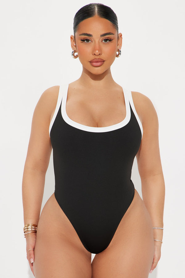Grace Contrast Trim Bodysuit - Black/White