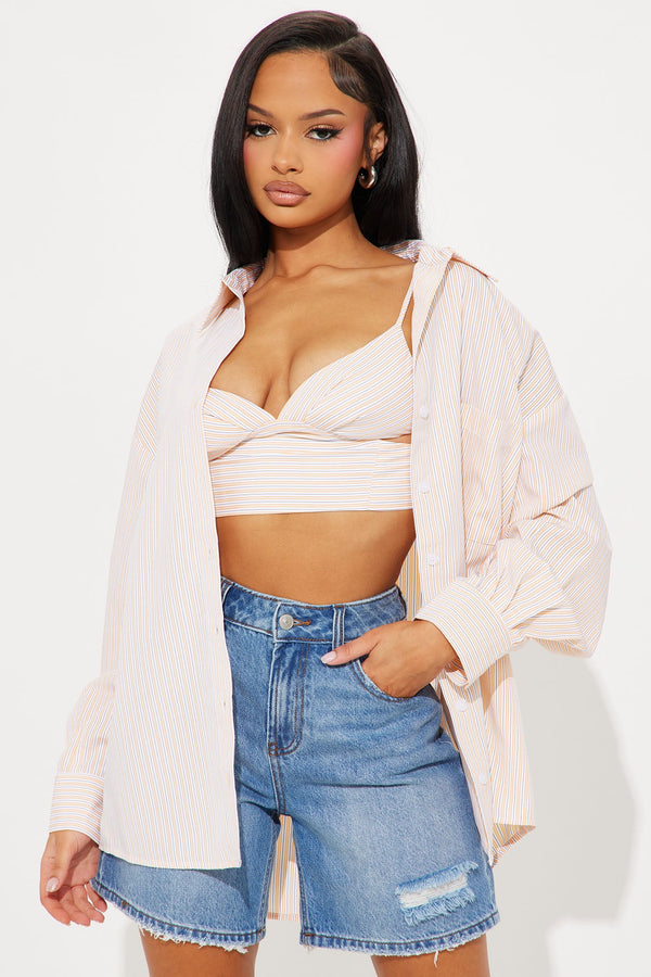 Claudina Striped 2 Piece Poplin Top - Orange/combo