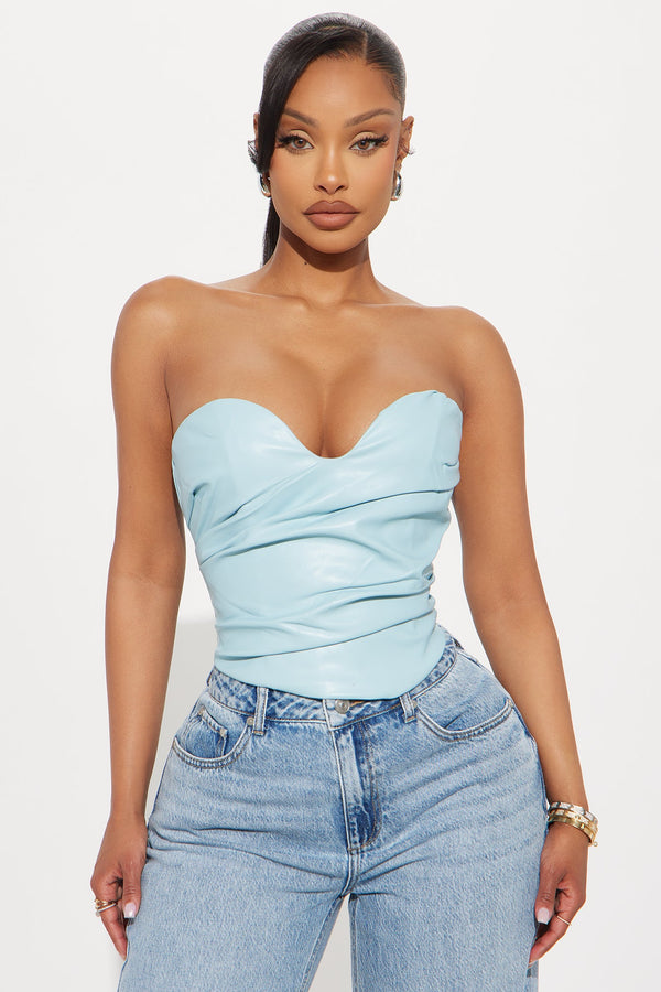 Catching Looks Faux Leather Top - Light Blue
