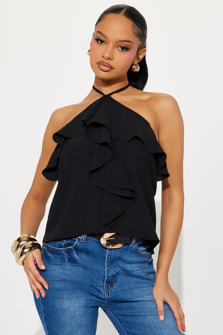 Bella Ruffle Halter Top - Black