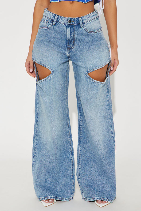 In The Rotation Cutout Baggy Jeans - Medium Wash