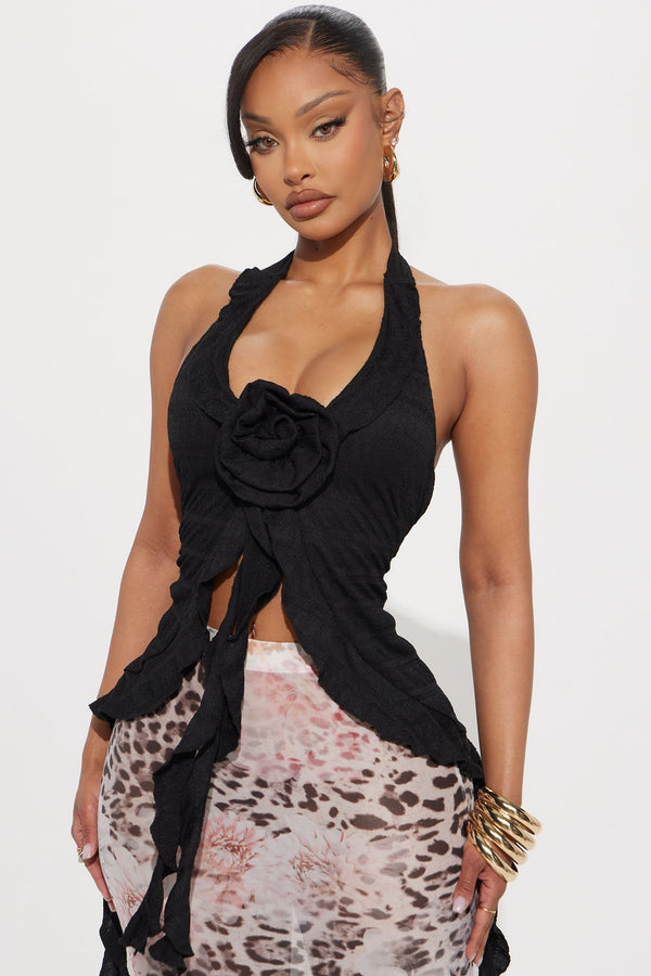 Hello Rose Halter Top - Black