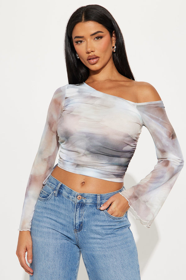 Amy Long Sleeve Mesh Off Shoulder Top - Multi Color