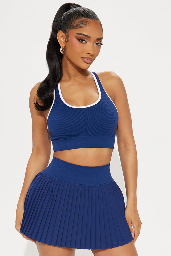 Match Point Seamless Ribbed Sports Bra - Midnight Blue