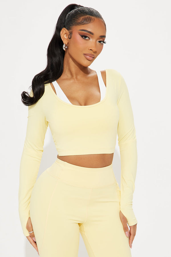 Match Point Twofer Long Sleeve Active Top - Butter Yellow