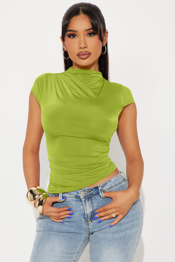 Ines Asymmetrical Ruched High Neck Top - Chartreuse